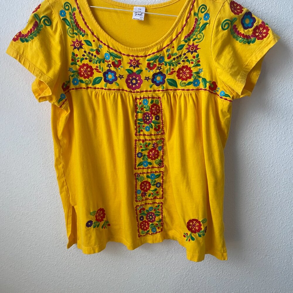 BARE YOUR SOUL Boho Short Sleeve Blouse Top Pink or yellow Floral Embroidery L - Picture 4 of 5
